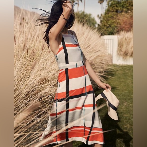 Ann Taylor Size 12 Picnic Striped Lined Spaghetti Strap Linen Dress - Picture 10 of 10